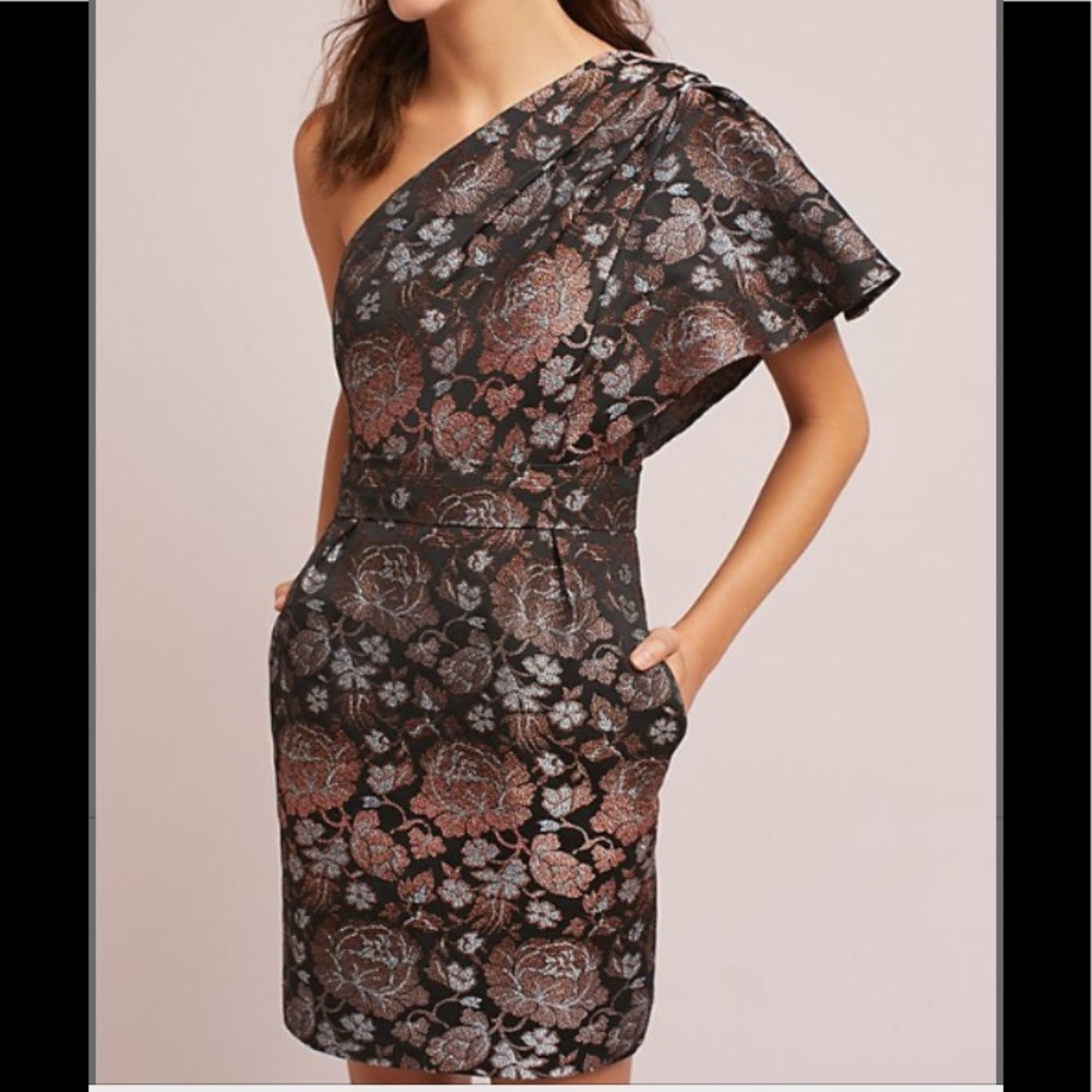 Anthropologie Rose One-Shoulder Dress